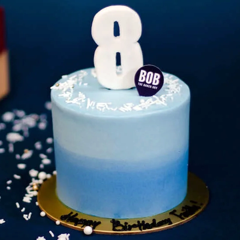 Ombre Blue Mini Cake with Sprinkles and Fondant Number